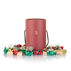 1kg luksusmix, chokokugler, marci, mini nougatbarre i rød tønde