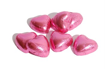 Flødechokolade hjerte i pink folie