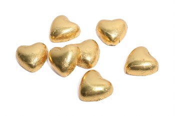 Flødechokolade hjerte i guld folie 