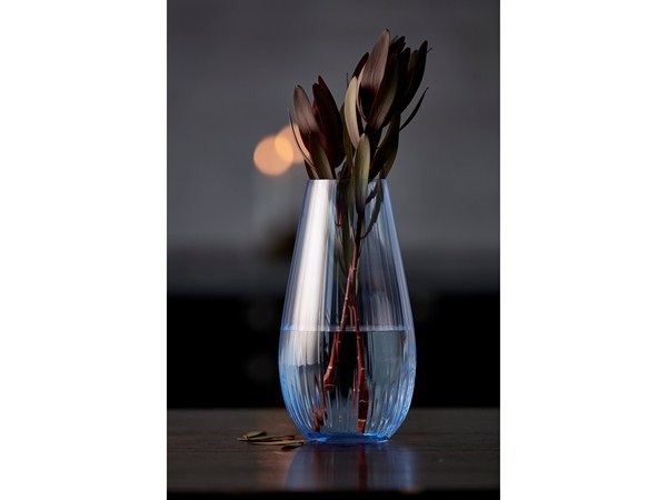 Lyngby Glas Vase optik 24,5 cm blå